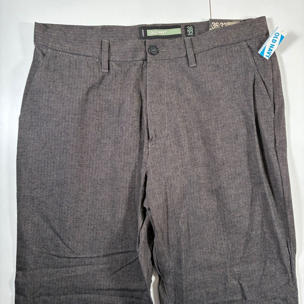 NEW Old Navy Khakis 36x32 Gray Herringbone Loose Fit Cotton Vintage Deadstock